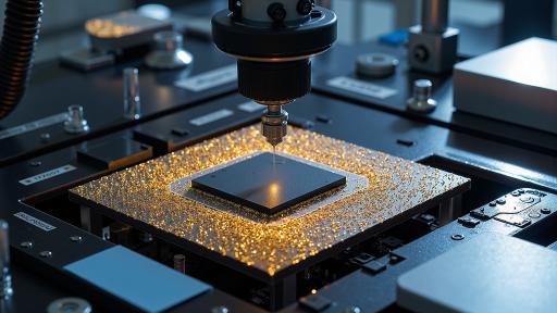 微流控芯片制造工艺流程图,展示光刻、刻蚀、键合等步骤,工业制造场景